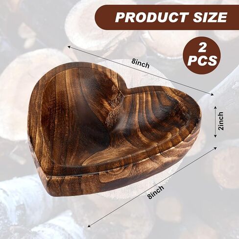 قطعتان من وعاء على شكل قلب مقاس 8 × 8 × 2 بوصة، وعاء خشبي مزخرف من عجينة السنط والحلوى والفواكه، طبق خشبي على شكل قلب لتزيين طاولة عيد الحب in Saudi Arabia
