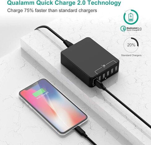 شاحن سطح المكتب USB، محطة شحن USB ذات 6 منافذ، محور شاحن، شاحن USB متعدد، محول طاقة USB لأجهزة iPhone X، 7، iPad، Samsung Galaxy S8 S8 Edge، LG G5، Nexus جميع الهواتف الذكية in Kuwait