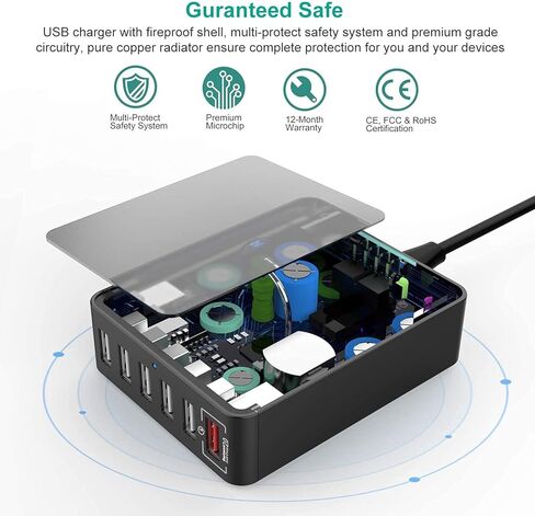 شاحن سطح المكتب USB، محطة شحن USB ذات 6 منافذ، محور شاحن، شاحن USB متعدد، محول طاقة USB لأجهزة iPhone X، 7، iPad، Samsung Galaxy S8 S8 Edge، LG G5، Nexus جميع الهواتف الذكية in Kuwait