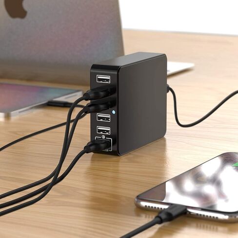 شاحن سطح المكتب USB، محطة شحن USB ذات 6 منافذ، محور شاحن، شاحن USB متعدد، محول طاقة USB لأجهزة iPhone X، 7، iPad، Samsung Galaxy S8 S8 Edge، LG G5، Nexus جميع الهواتف الذكية in Kuwait