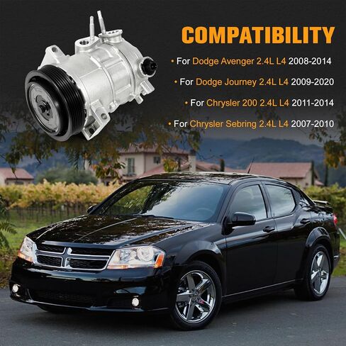 Air Conditioner A/C AC Compressor with Clutch Compatible with Dodge Avenger 2008-2014, Journey 2009-2020, Chrysler 200 2011-2014, Sebring 2007-2010, 2.4L L4#Replace 55111410AD 55111410AE in Saudi Arabia