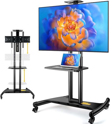 HANDNAM Mobile TV Stand, Rolling TV Cart for 32-75 Inch Flat/Curved LED/LCD/OLED/4K, Portable TV Stand on Wheels Holds Up to 100 lbs, Height Adjustable Outdoor TV Stand Trolley Max VESA 600x400mm in Saudi Arabia