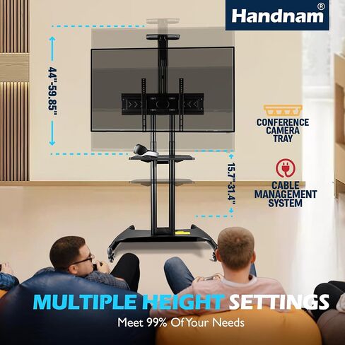 HANDNAM Mobile TV Stand, Rolling TV Cart for 32-75 Inch Flat/Curved LED/LCD/OLED/4K, Portable TV Stand on Wheels Holds Up to 100 lbs, Height Adjustable Outdoor TV Stand Trolley Max VESA 600x400mm in Saudi Arabia