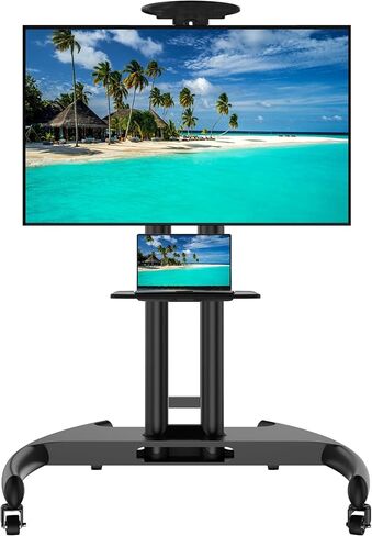 حامل تلفزيون متنقل حامل تلفزيون متدحرج مع عربة تلفزيون بعجلات لشاشات 32-100 بوصة بحد أقصى VESA 800 × 600 مم LED LCD مسطحة منحنية، حامل أرضي بعجلات قابل للتعديل مع رف للمكتب المنزلي in Kuwait