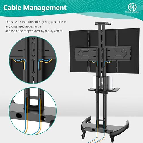 حامل تلفزيون متنقل حامل تلفزيون متدحرج مع عربة تلفزيون بعجلات لشاشات 32-100 بوصة بحد أقصى VESA 800 × 600 مم LED LCD مسطحة منحنية، حامل أرضي بعجلات قابل للتعديل مع رف للمكتب المنزلي in Kuwait