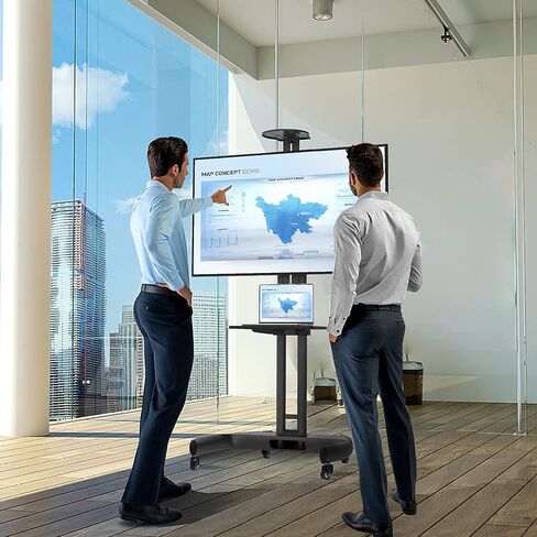 حامل تلفزيون متنقل حامل تلفزيون متدحرج مع عربة تلفزيون بعجلات لشاشات 32-100 بوصة بحد أقصى VESA 800 × 600 مم LED LCD مسطحة منحنية، حامل أرضي بعجلات قابل للتعديل مع رف للمكتب المنزلي in Kuwait