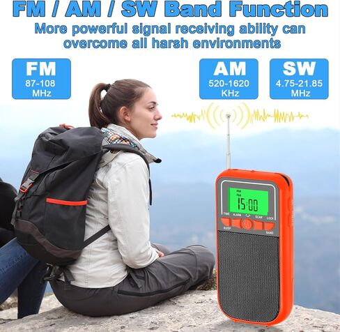 راديو AM FM محمول، راديو جيب شخصي قابل لإعادة الشحن مع أفضل استقبال، عمر بطارية طويل، سماعة ستيريو، أجهزة راديو ترانزستور رقمية صغيرة مع مصباح يدوي LED، للمشي لمسافات طويلة، والمشي، والركض (أسود) in Kuwait