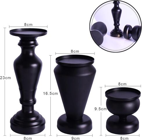 مجموعة حامل شموع عمود أسود من 3 قطع، ديكور شموع المزرعة المنزلية مجموعة حامل شموع عمود حديد أسود مجموعة حامل الشمعدان in Kuwait