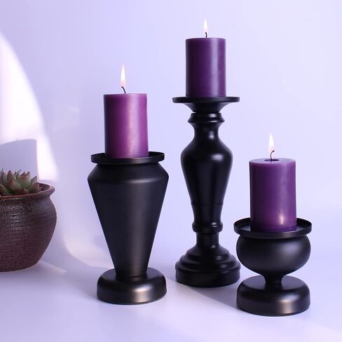 مجموعة حامل شموع عمود أسود من 3 قطع، ديكور شموع المزرعة المنزلية مجموعة حامل شموع عمود حديد أسود مجموعة حامل الشمعدان in Kuwait