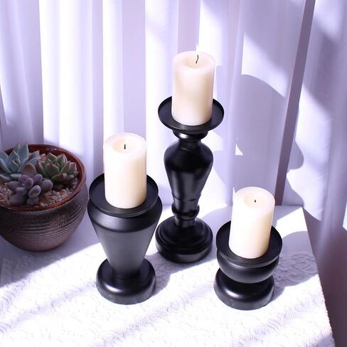 مجموعة حامل شموع عمود أسود من 3 قطع، ديكور شموع المزرعة المنزلية مجموعة حامل شموع عمود حديد أسود مجموعة حامل الشمعدان in Kuwait
