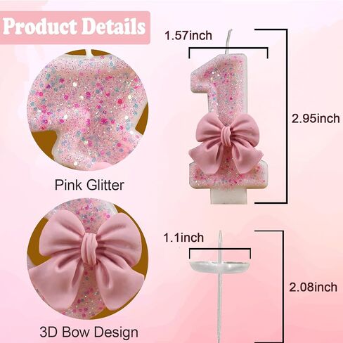 Pink Number 0 Birthday Candle, Girl ​Birthday Party Pink Theme Decorations Supplies, 3D Bow Designed Glitter Pink Number Candles for Birthday Cake Topper Decorations (0 Candle Pink) in Saudi Arabia