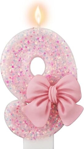 Pink Number 0 Birthday Candle, Girl ​Birthday Party Pink Theme Decorations Supplies, 3D Bow Designed Glitter Pink Number Candles for Birthday Cake Topper Decorations (0 Candle Pink) in Saudi Arabia