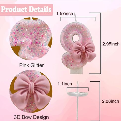 Pink Number 0 Birthday Candle, Girl ​Birthday Party Pink Theme Decorations Supplies, 3D Bow Designed Glitter Pink Number Candles for Birthday Cake Topper Decorations (0 Candle Pink) in Saudi Arabia