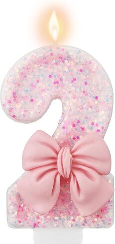 Pink Number 0 Birthday Candle, Girl ​Birthday Party Pink Theme Decorations Supplies, 3D Bow Designed Glitter Pink Number Candles for Birthday Cake Topper Decorations (0 Candle Pink) in Saudi Arabia