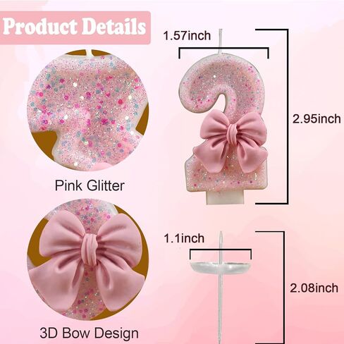 Pink Number 0 Birthday Candle, Girl ​Birthday Party Pink Theme Decorations Supplies, 3D Bow Designed Glitter Pink Number Candles for Birthday Cake Topper Decorations (0 Candle Pink) in Saudi Arabia