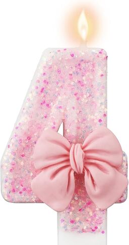 Pink Number 0 Birthday Candle, Girl ​Birthday Party Pink Theme Decorations Supplies, 3D Bow Designed Glitter Pink Number Candles for Birthday Cake Topper Decorations (0 Candle Pink) in Saudi Arabia