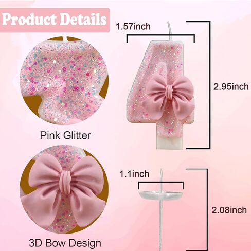 Pink Number 0 Birthday Candle, Girl ​Birthday Party Pink Theme Decorations Supplies, 3D Bow Designed Glitter Pink Number Candles for Birthday Cake Topper Decorations (0 Candle Pink) in Saudi Arabia