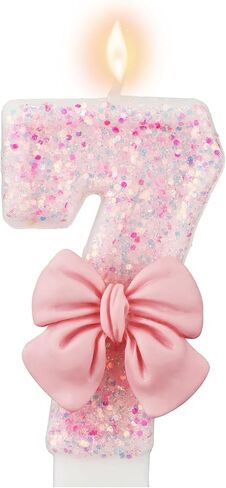 Pink Number 0 Birthday Candle, Girl ​Birthday Party Pink Theme Decorations Supplies, 3D Bow Designed Glitter Pink Number Candles for Birthday Cake Topper Decorations (0 Candle Pink) in Saudi Arabia