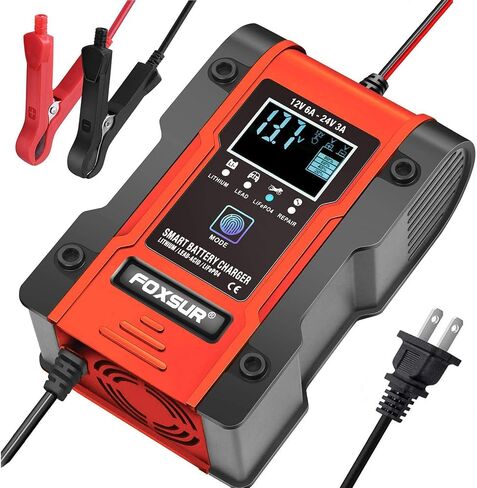 [New Upgrade] Lithium Battery Charger, 12V/24V 6Amp Full Automatic Intelligent Car Battery Charger(lithium batteries, lead-acid batteries, Calcium, etc)/Maintainer Delivers 7 Stage Charging in Saudi Arabia