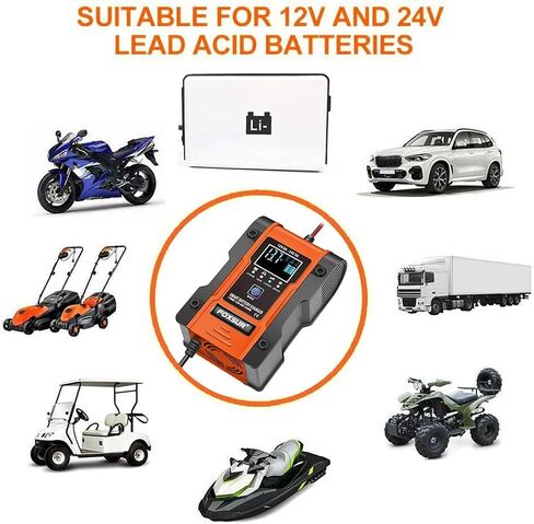 [New Upgrade] Lithium Battery Charger, 12V/24V 6Amp Full Automatic Intelligent Car Battery Charger(lithium batteries, lead-acid batteries, Calcium, etc)/Maintainer Delivers 7 Stage Charging in Saudi Arabia
