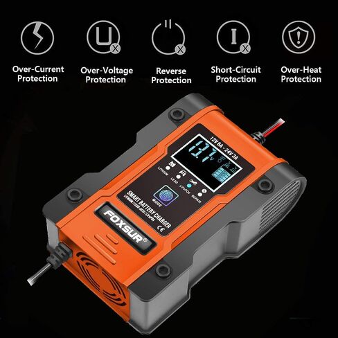 [New Upgrade] Lithium Battery Charger, 12V/24V 6Amp Full Automatic Intelligent Car Battery Charger(lithium batteries, lead-acid batteries, Calcium, etc)/Maintainer Delivers 7 Stage Charging in Saudi Arabia