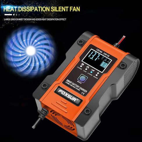 [New Upgrade] Lithium Battery Charger, 12V/24V 6Amp Full Automatic Intelligent Car Battery Charger(lithium batteries, lead-acid batteries, Calcium, etc)/Maintainer Delivers 7 Stage Charging in Saudi Arabia