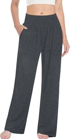3PACK المرأة عارضة فضفاض واسعة الساق السراويل المريحة اليوغا عالية الخصر Sweatpants مريح صالة السراويل مع السراويل مع جيوب in Kuwait