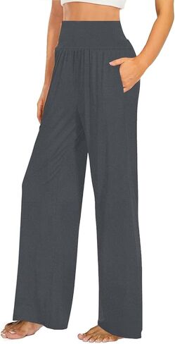 3PACK المرأة عارضة فضفاض واسعة الساق السراويل المريحة اليوغا عالية الخصر Sweatpants مريح صالة السراويل مع السراويل مع جيوب in Kuwait