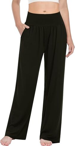3PACK المرأة عارضة فضفاض واسعة الساق السراويل المريحة اليوغا عالية الخصر Sweatpants مريح صالة السراويل مع السراويل مع جيوب in Kuwait