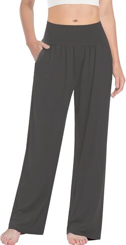 3PACK المرأة عارضة فضفاض واسعة الساق السراويل المريحة اليوغا عالية الخصر Sweatpants مريح صالة السراويل مع السراويل مع جيوب in Kuwait