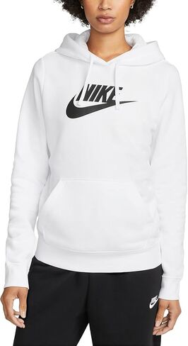 كنزة صوفية بغطاء للرأس تحمل شعار Nike Sportswear Club Fleece للسيدات (أبيض/أسود، DQ5775-100) مقاس X-Small in Kuwait