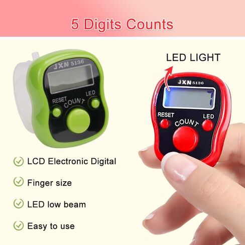 6 قطع من حلقة عداد الأصابع القابلة للتعديل مع ضوء LED عدد النقرات الرقمية من 0-99999 (لون عشوائي) in Kuwait