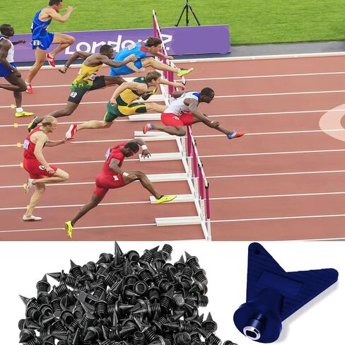 مسامير المسار لاستبدال الأحذية 100 قطعة، مسامير Funwaretech Cross Country بطول 1/4 بوصة مسامير هرمية من الفولاذ المقاوم للصدأ مع صندوق ومفتاح ربط للجري والمشي لمسافات طويلة والقفز العالي ورياضات العدو (أسود) in Kuwait