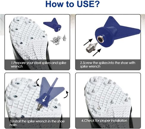 مسامير المسار لاستبدال الأحذية 100 قطعة، مسامير Funwaretech Cross Country بطول 1/4 بوصة مسامير هرمية من الفولاذ المقاوم للصدأ مع صندوق ومفتاح ربط للجري والمشي لمسافات طويلة والقفز العالي ورياضات العدو (أسود) in Kuwait