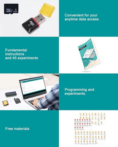 مجموعة أدوات UNO R3 للمبتدئين والبرنامج التعليمي (55 عنصرًا)، مع بطاقة الذاكرة، تستخدم الرقائق الأصلية المتوافقة مع Arduino IDE in Kuwait