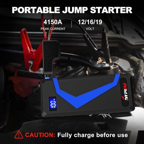 حزمة بطارية 4150A Peak Jump Starter - صندوق قفز 12 فولت لجميع أنواع الغاز/ما يصل إلى 12 لتر ديزل - بنك طاقة USB مزدوج، ضوء الطوارئ (أحمر) in Saudi Arabia
