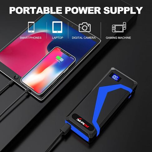 حزمة بطارية 4150A Peak Jump Starter - صندوق قفز 12 فولت لجميع أنواع الغاز/ما يصل إلى 12 لتر ديزل - بنك طاقة USB مزدوج، ضوء الطوارئ (أحمر) in Saudi Arabia