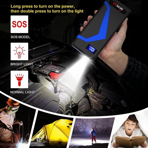 حزمة بطارية 4150A Peak Jump Starter - صندوق قفز 12 فولت لجميع أنواع الغاز/ما يصل إلى 12 لتر ديزل - بنك طاقة USB مزدوج، ضوء الطوارئ (أحمر) in Saudi Arabia
