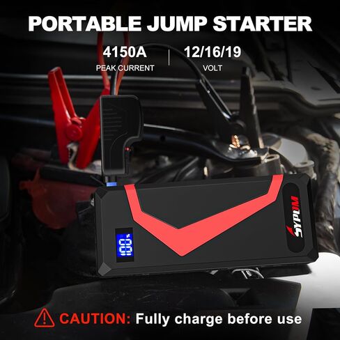 حزمة بطارية 4150A Peak Jump Starter - صندوق قفز 12 فولت لجميع أنواع الغاز/ما يصل إلى 12 لتر ديزل - بنك طاقة USB مزدوج، ضوء الطوارئ (أحمر) in Saudi Arabia