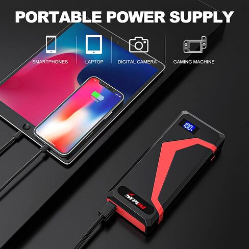 حزمة بطارية 4150A Peak Jump Starter - صندوق قفز 12 فولت لجميع أنواع الغاز/ما يصل إلى 12 لتر ديزل - بنك طاقة USB مزدوج، ضوء الطوارئ (أحمر) in Saudi Arabia
