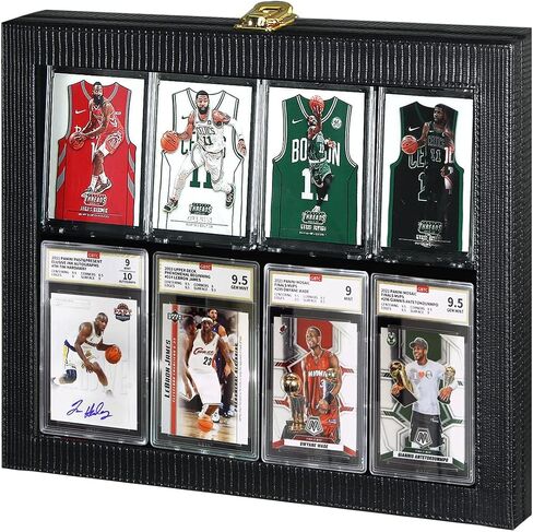 Fanousy Baseball Card Display Case, PU Leather Trading Card Display Frame Holds 9 Psa Graded Card Wall Memorabilia Display Cases for Sports Football Basketball Pokemon Trading Playing, Vertical in Saudi Arabia