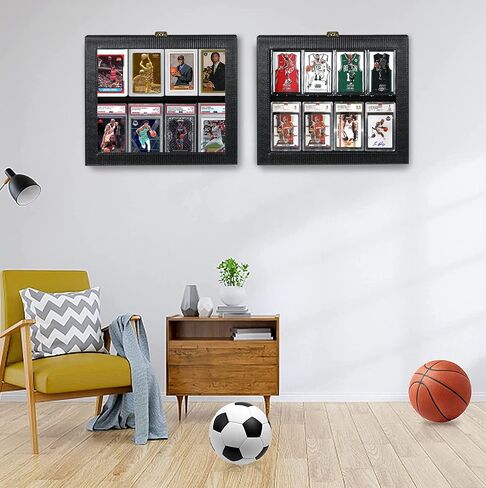 Fanousy Baseball Card Display Case, PU Leather Trading Card Display Frame Holds 9 Psa Graded Card Wall Memorabilia Display Cases for Sports Football Basketball Pokemon Trading Playing, Vertical in Saudi Arabia