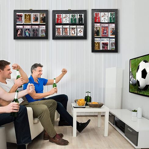 Fanousy Baseball Card Display Case, PU Leather Trading Card Display Frame Holds 9 Psa Graded Card Wall Memorabilia Display Cases for Sports Football Basketball Pokemon Trading Playing, Vertical in Saudi Arabia