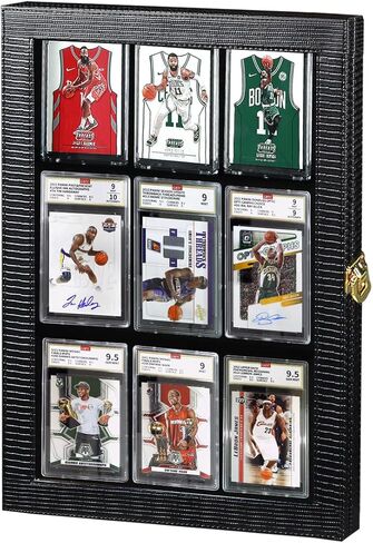 حافظة عرض بطاقة البيسبول Fanousy، إطار عرض بطاقة التداول من جلد البولي يوريثان يحمل 8 حافظات عرض تذكارات حائطية متدرجة PSA للرياضة وكرة القدم وكرة السلة ولعب البوكيمون، أفقيًا in Kuwait