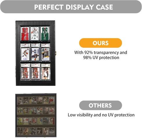 حافظة عرض بطاقة البيسبول Fanousy، إطار عرض بطاقة التداول من جلد البولي يوريثان يحمل 8 حافظات عرض تذكارات حائطية متدرجة PSA للرياضة وكرة القدم وكرة السلة ولعب البوكيمون، أفقيًا in Kuwait