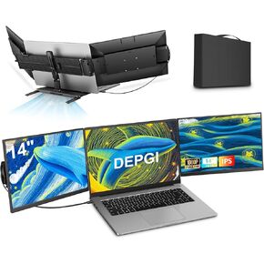 DEPGI 14 "موسع شاشة الكمبيوتر المحمول ، 1080p FHD واحد كبل توصيل شاشة ثلاثية محمولة لجهاز الكمبيوتر المحمول ، مراقبة الشاشة المزدوجة ناتجة 13" -17.3 "مع موقف لماكوس/ويندوز