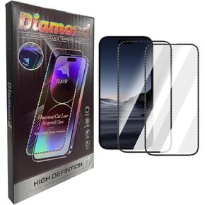 2pcs الماس قطع الدانتيل الزجاج المقسى Ipone16 Pro [6.3 بوصة] ، واقي شاشة الماس بلينغ لامعة ، فيلم زجاجي مزدحمة [9H صلابة] -HD (2*أسود)