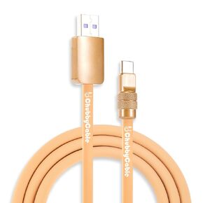 قابلة للتسلية Titanium USB C Cable Gold Gold Type C 240W شحن سريع كابل فائق السمك الهواتف السيليكون سلك ، النوع C إلى النوع C ، 236 بوصة