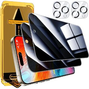 Esanik [2 + 2 Pack for iPhone 15 Pro Privacy Screen Protector 6.1 '' ، [المحاذاة التلقائية ، إزالة التلقائيات التلقائية] واقي عدسة كاميرا مضادة للتجسس ، صلابة 9H ، ودية ، خالية من الفقاعة