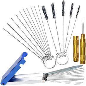 Carburetor Cleaning Kit, 13 Wires + 10 Needles + 5 Brushes + 1 Pick, Premium Torch Tip Cleaner, Carbons Dirt Jet Remove, Suitable for Auto, Motorcycles, ATV, Welder, Lawn Equipment